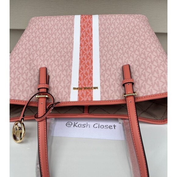 Michael Kors carryall tote bag medium jet set travel purse MK logo sherbert mult - Picture 12 of 12